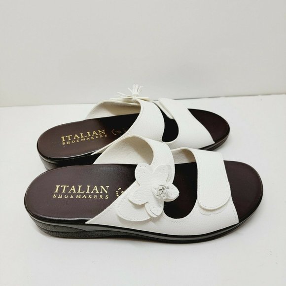 Italian Shoemakers Women Sz 8M White Leather Flower Slide On Relax Sandal Italy - Picture 3 of 10